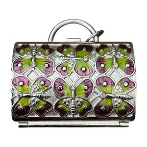 Judith Lieber Butterfly Design Silver and Green Compact Trinket Box